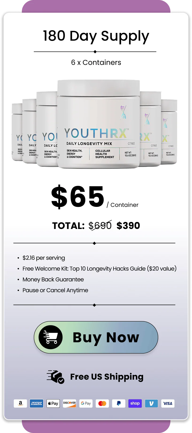 YouthRX™ 6 containers pricing